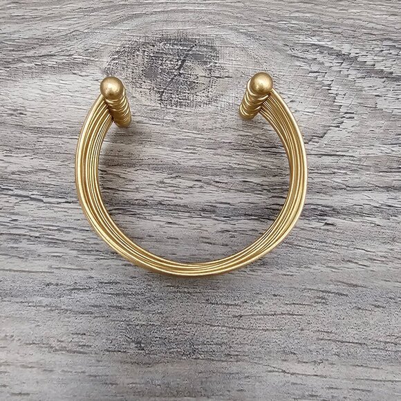 Vintage Gold Tone Retro Solid Stacked Chunky Cuff Bracelet - Picture 4 of 7